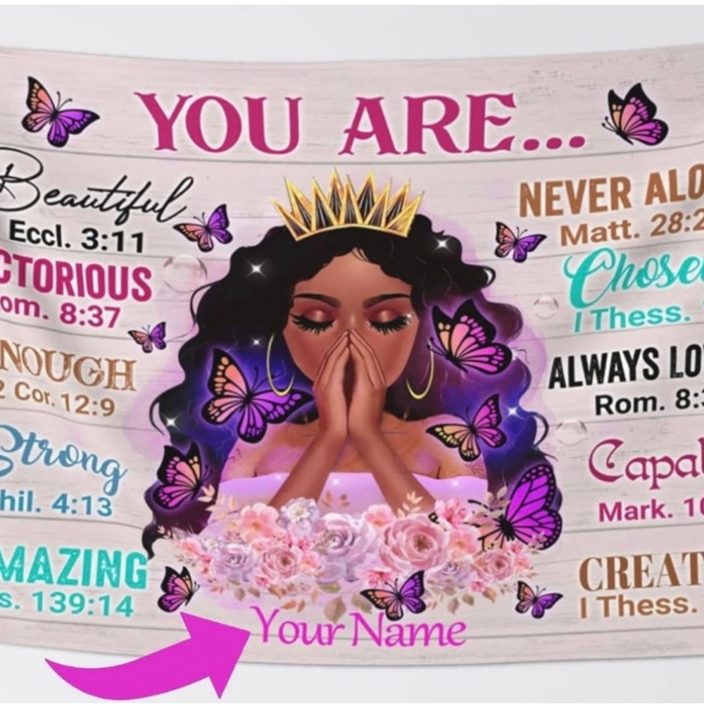 Inspirational Wall Art with Butterflies and Crown wall Tapestry